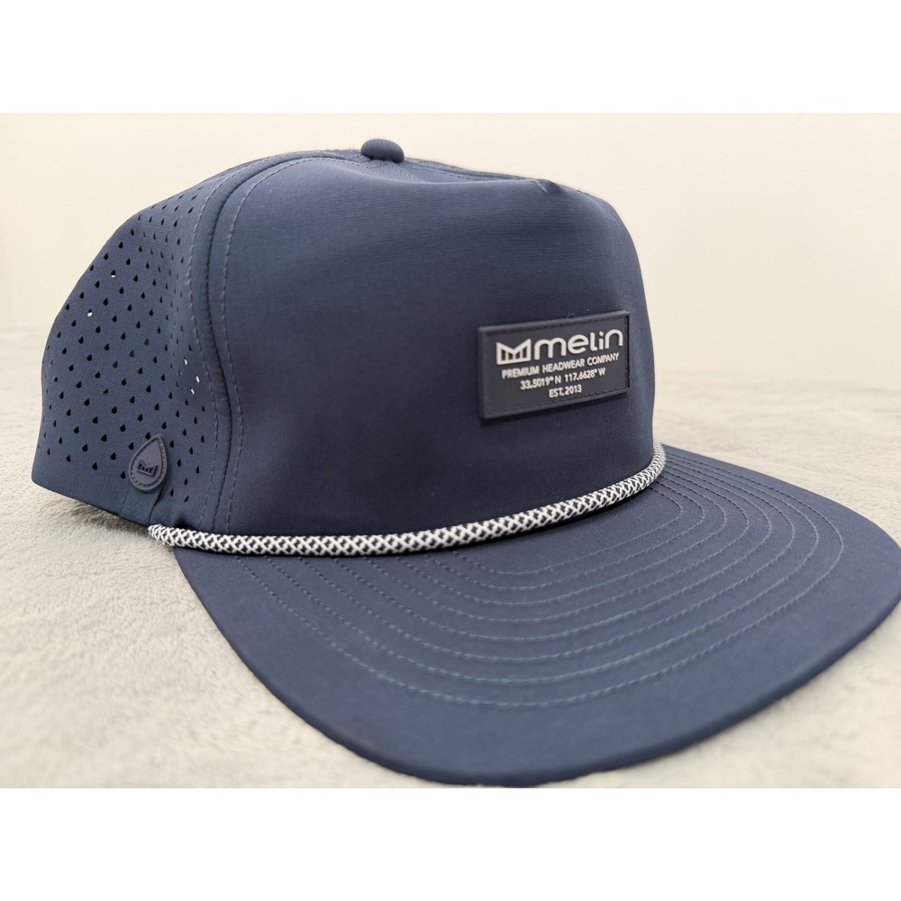 Melin Hat Cap Snapback Coronado Hydro Men Large Navy Blue Rope Golf Outdoor NWOT